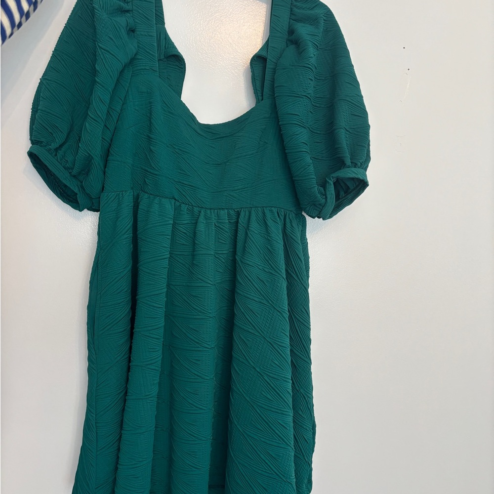 Teal Textured Short Sleeve Dress